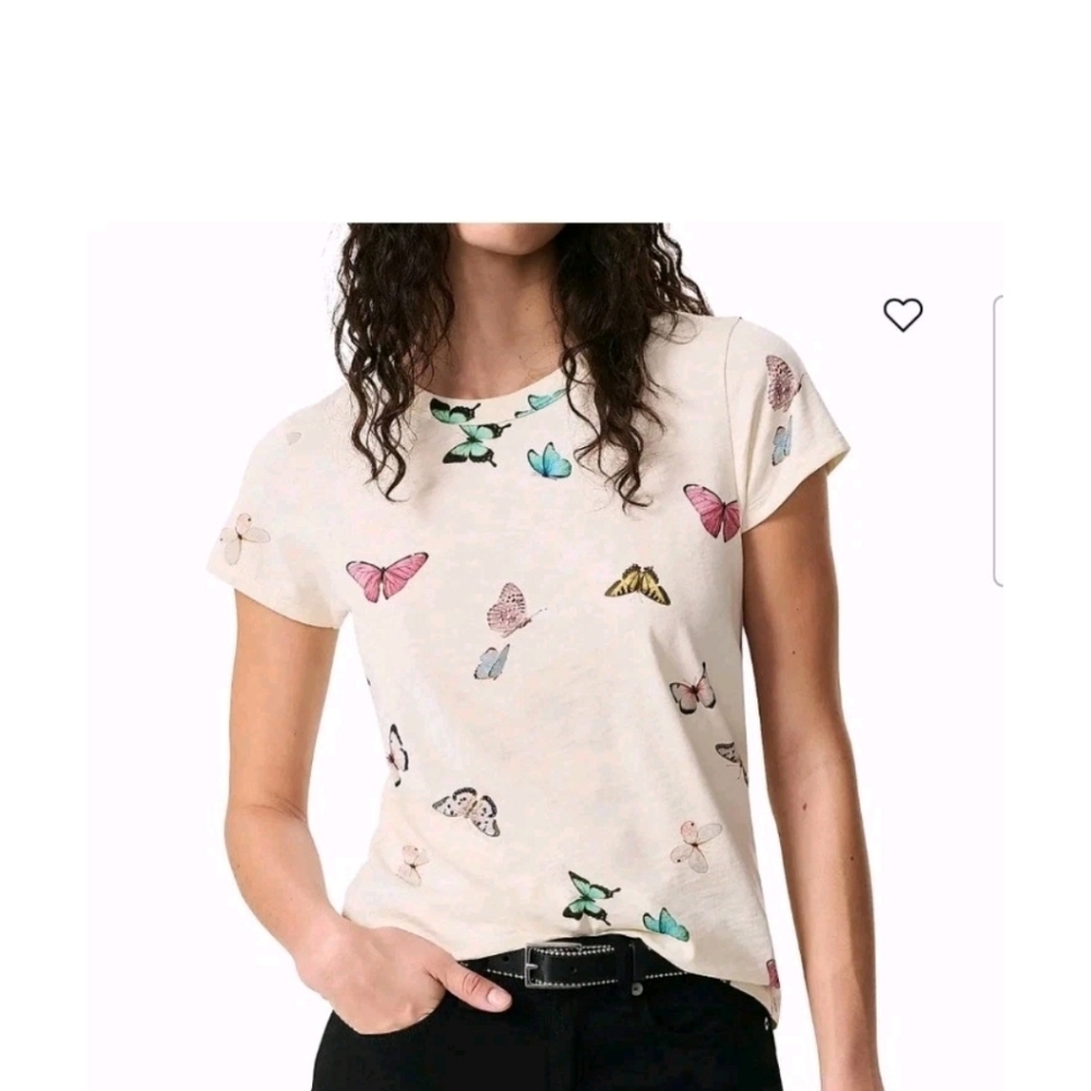 Rag & Bone All Over Ozzy Butterfly Tee Ivory and Blue Tee - Picture 4 of 10